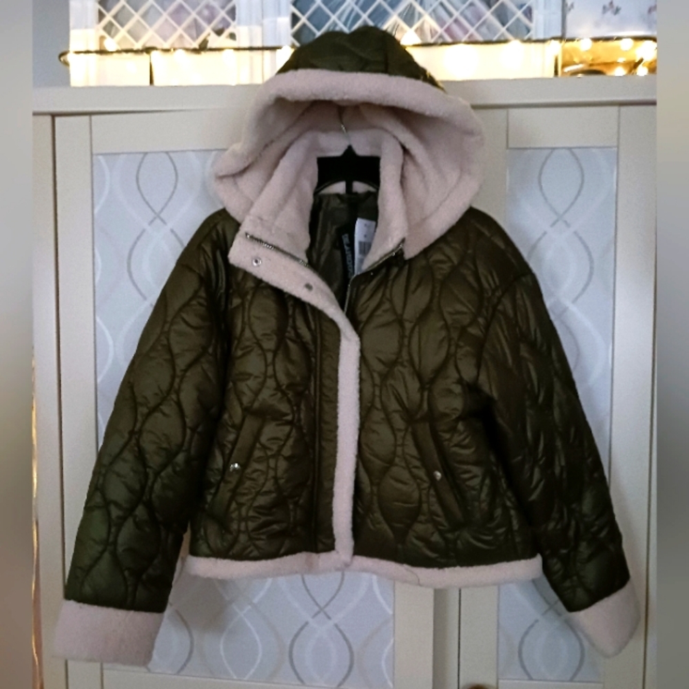 Blank NYC Olive Quilted Jacket with Cream Lining